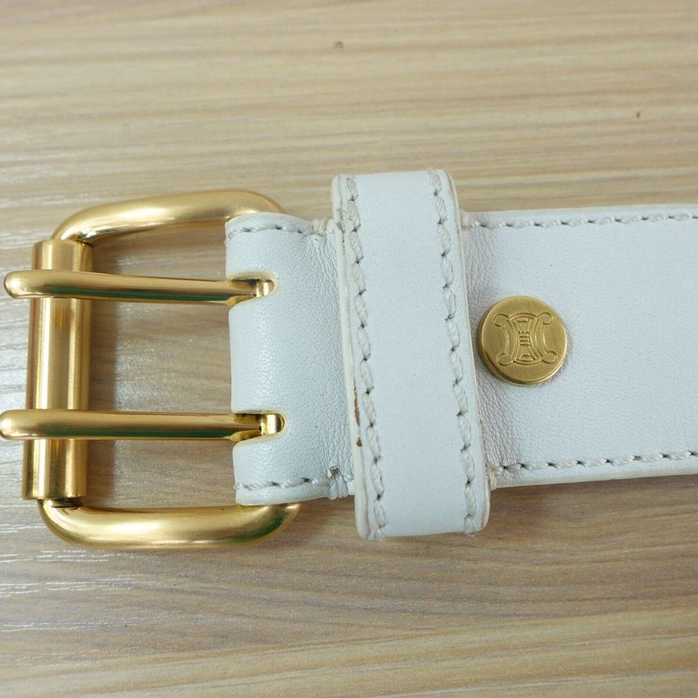 CELINE Belt 80 32 Small Western Equestrian Rugby Gold Buckle Logo RARE 2004 Y2K - Picture 14 of 16